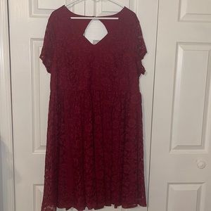Burgundy dress with lace and keyhole back. Torrid